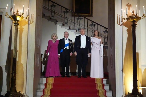 King Charles visits White House for state dinner hosted by Trump, after rare address to Congress