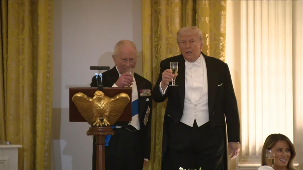 Video King Charles, Trump share quips, tout US-UK relationship at state dinner