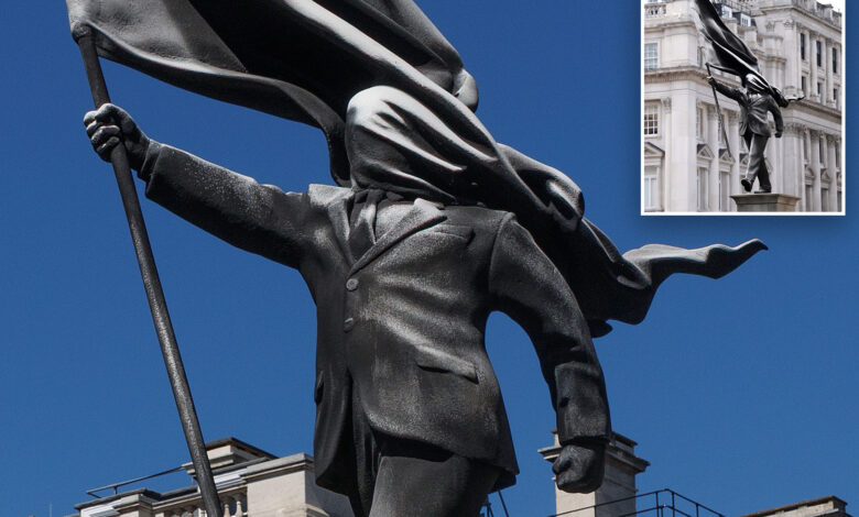Banksy confirms new statue in London of man blinded by a flag is his work