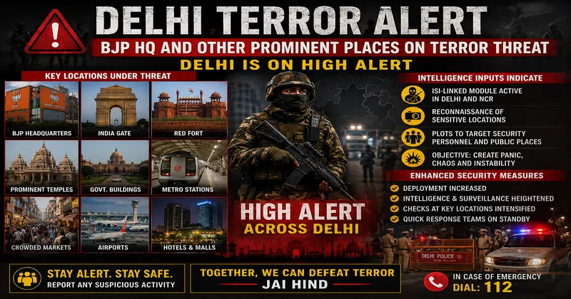 Delhi on high alert after terror threat to BJP HQ, Govt offices