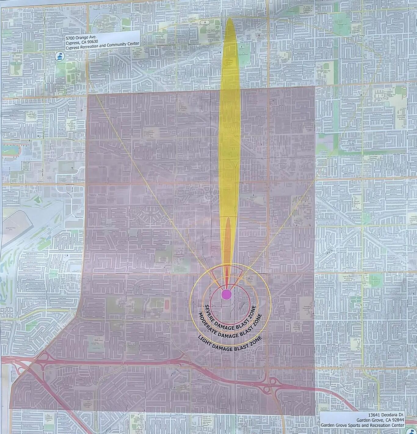 Explosion would cause significant damage around Garden Grove plant, blast zone map shows