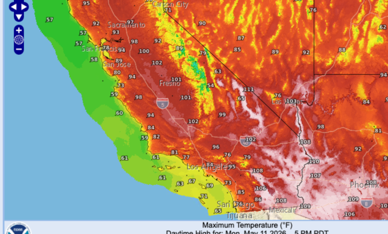 Heat is set to blast much of California, topping 100 degrees in some areas