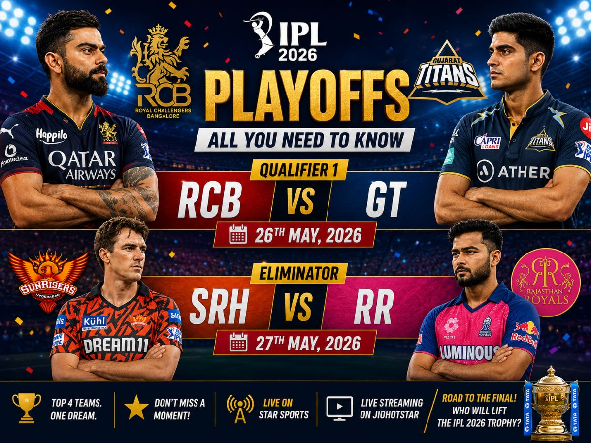 IPL 2026 Playoffs: RCB to Face GT in Qualifier 1, RR to Take on SRH in The Eliminator; PBKS And KKR Knocked Out