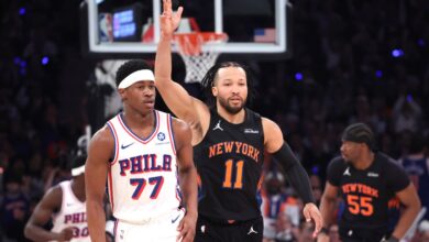 Knicks claw past Joel Embiid-less 76ers in tense Game 2 victory