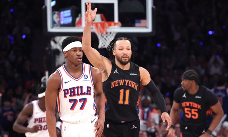 Knicks claw past Joel Embiid-less 76ers in tense Game 2 victory
