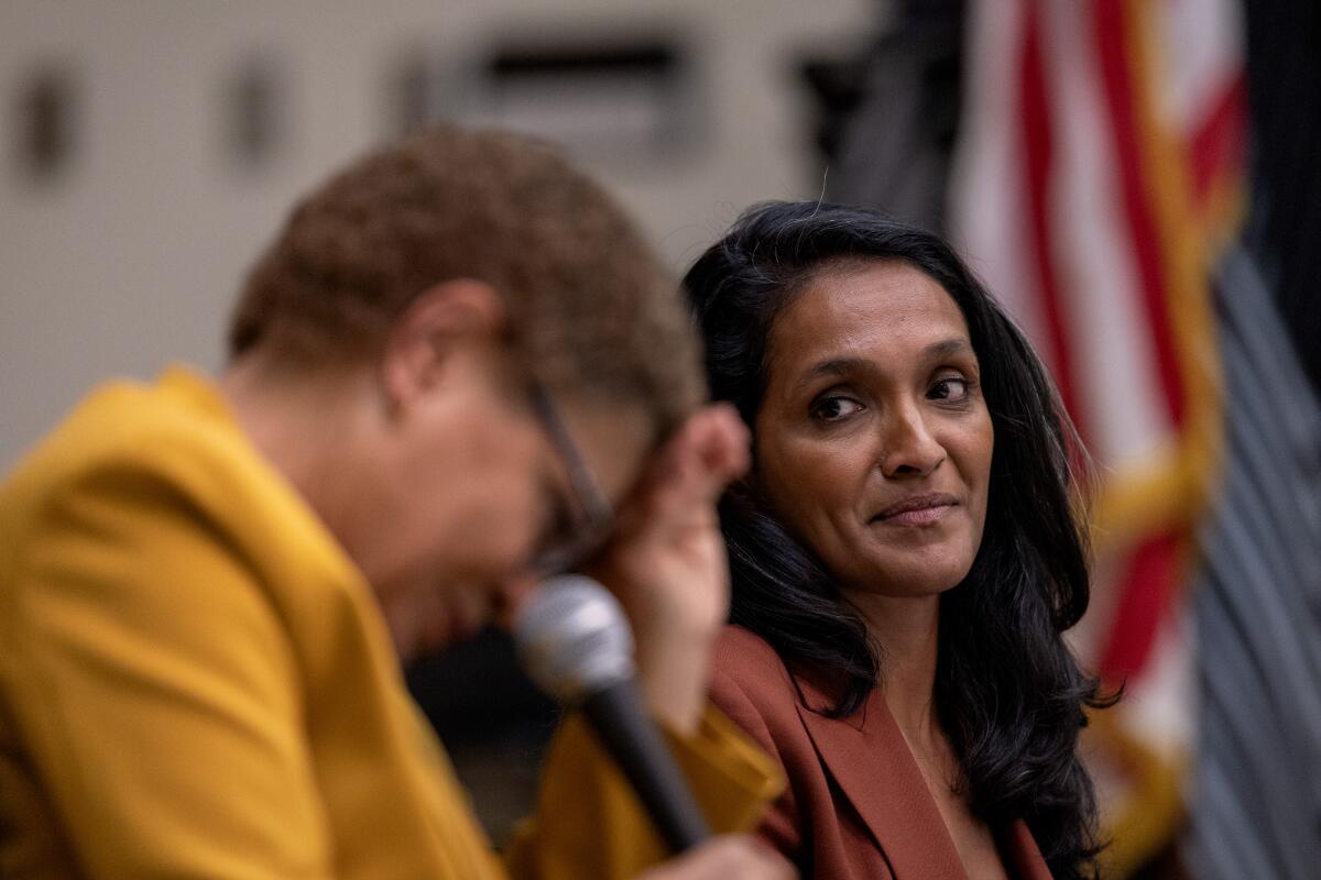 Mayor Karen Bass and challenger Nithya Raman tussle in first head-to-head debate