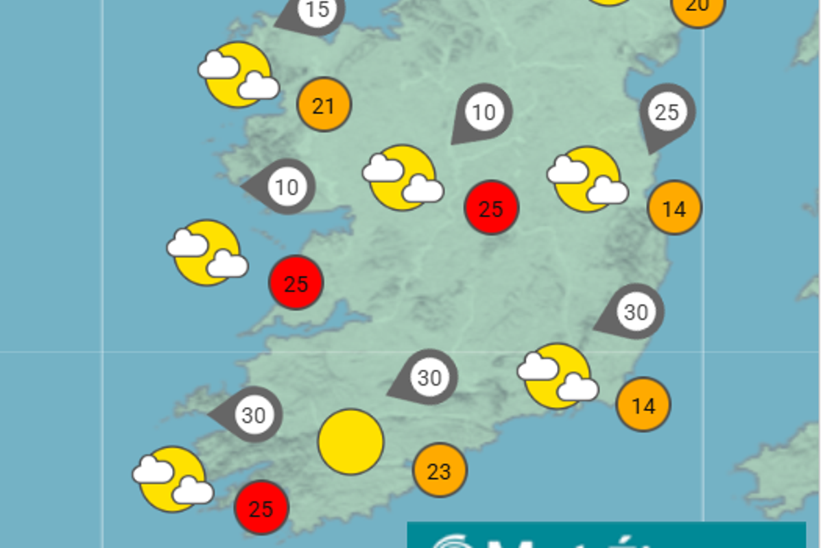 Met Éireann pinpoint which counties will get lots of sun and 25 degree temperatures