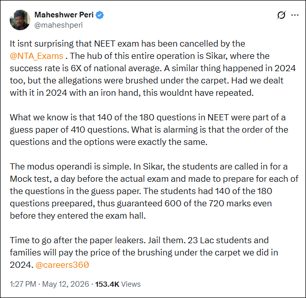 NEET UG 2026 paper leak: Tracing the journey that made the leak possible and Sikar coaching hub’s problematic past