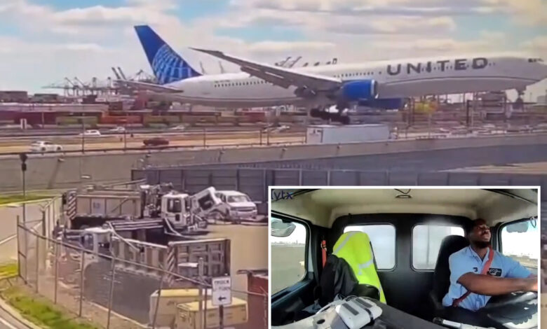 New video shows United plane clipping tractor-trailer while landing at Newark airport
