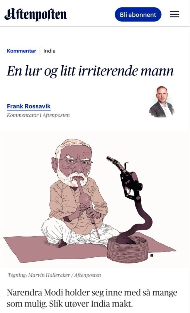 Norway’s Aftenposten depicts PM Modi as snake charmer: How racist colonial stereotypes still shape sections of Western media