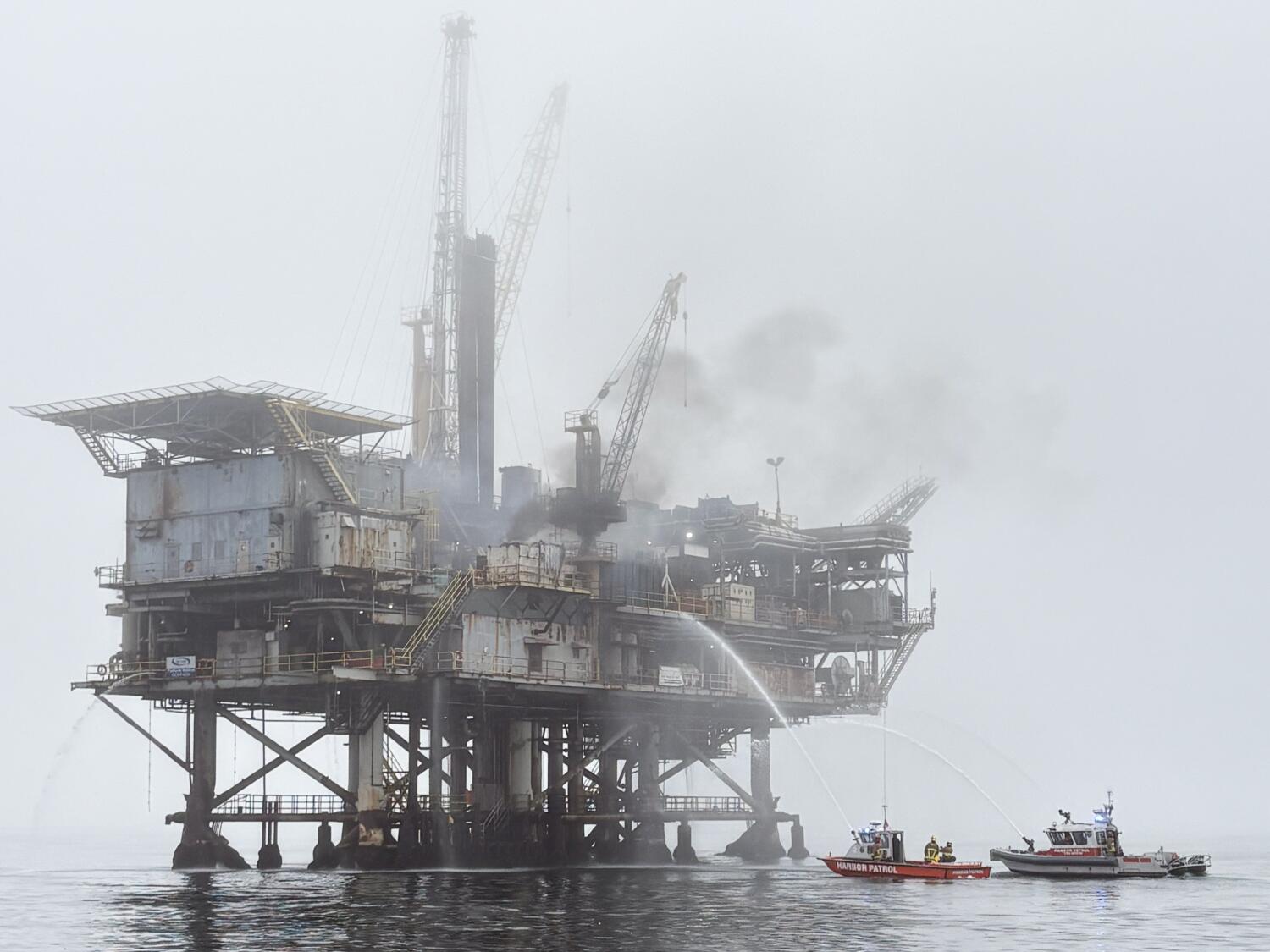 Oil rig off Southern California coast catches fire, dozens of workers evacuated, officials say