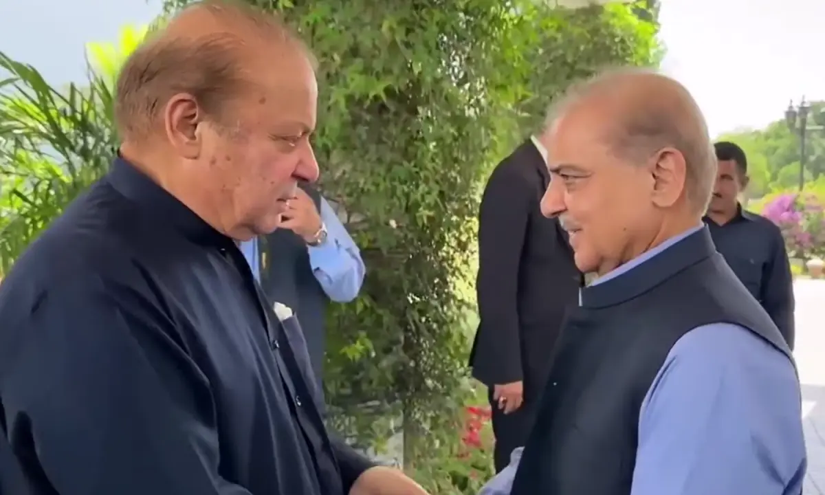 PM Shehbaz calls on Nawaz, discusses political situation in country, steps taken for peace in Middle East