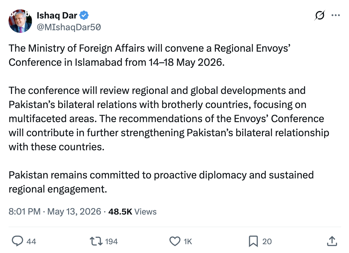 Pakistan hosts regional envoys today amid escalating US-Iran tensions