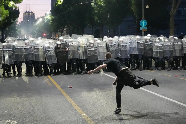 Serbian protesters clash with police amid massive anti-government rally in Belgrade