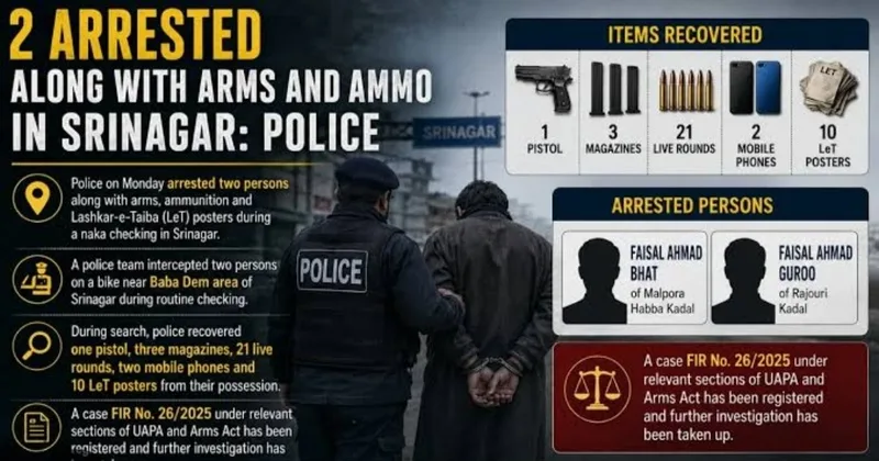 Srinagar Arrest: Faisal, Ahmad Guroo held with Arms & LeT posters