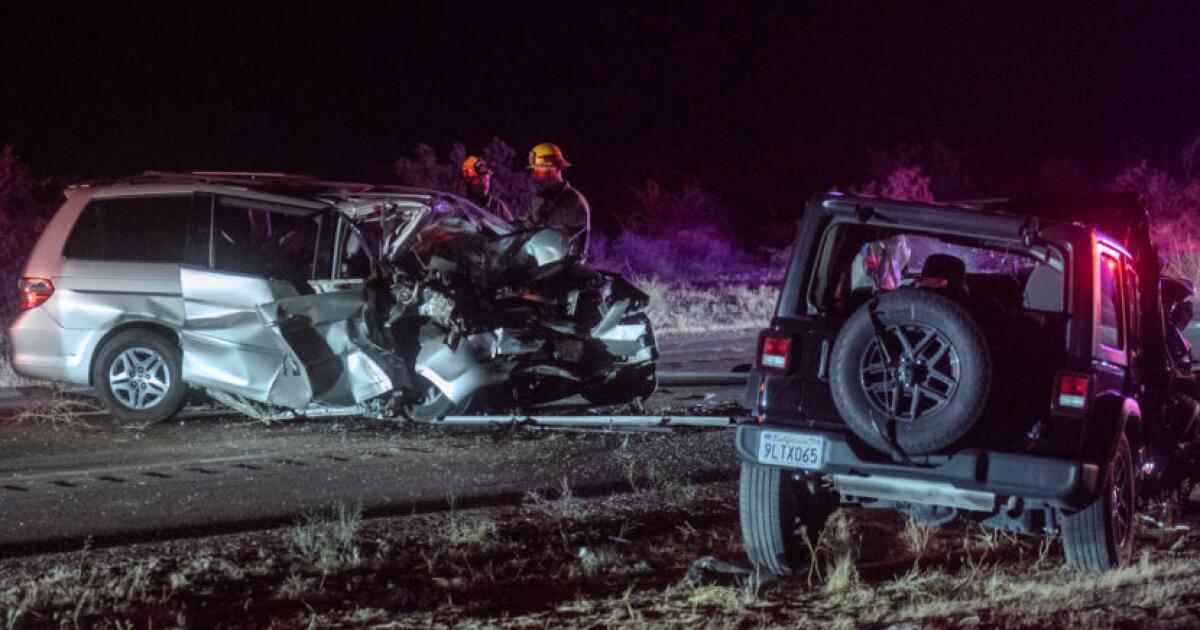 Three dead, four injured in two-car crash in San Bernardino County