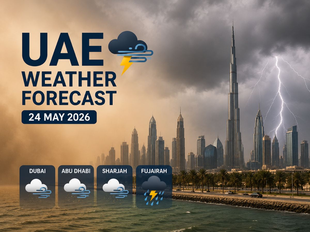 UAE Weather Forecast Today (24 May 2026): Dubai, Abu Dhabi, Sharjah & Fujairah Witness Strong Winds, Dusty Skies And Thunderstorm Chances