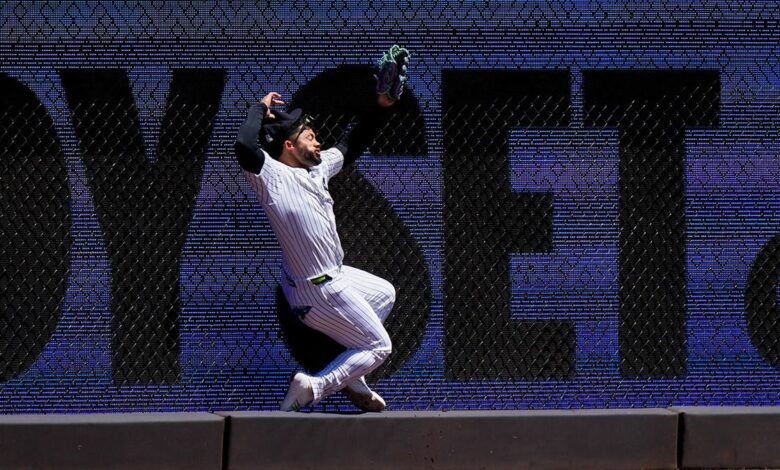 Yankees’ Jasson Dominguez carted off field in tears after crashing into outfield wall after stunning catch